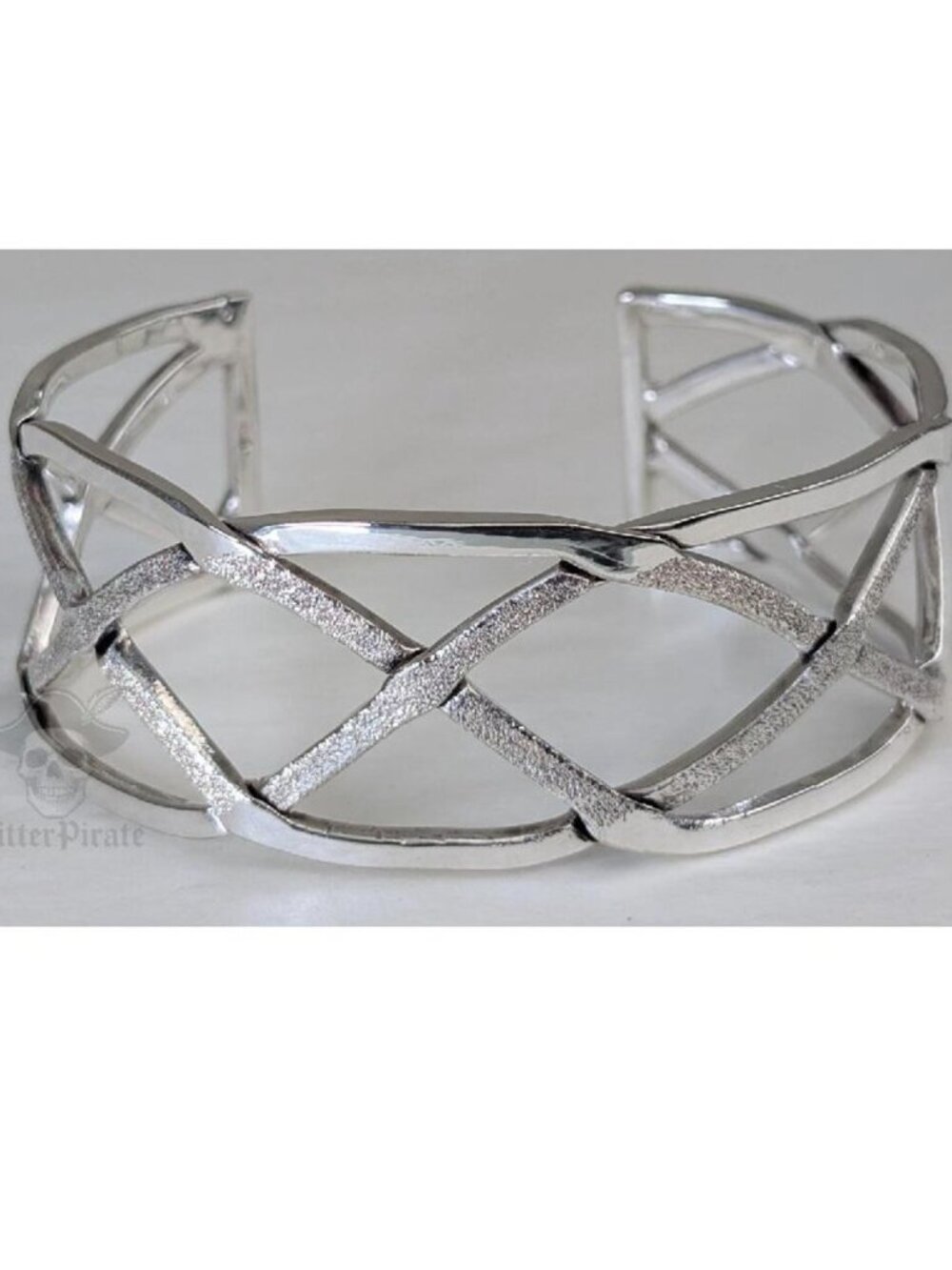 Sterling Silver Cuff Bracelet 925 Woven Textured Lattice 29.5g Size 7